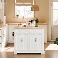 SoBuy 2 Drawers Leaf Kitchen Island Rolling Kitchen Storage Trolley in Warm White