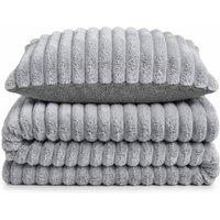 Velosso Jumbo Cord Faux Fur Duvet Cover & Pillowcase Set in Silver | Size: Super King