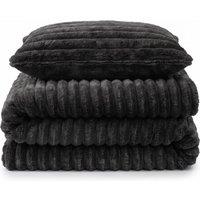 Velosso Jumbo Cord Faux Fur Duvet Cover & Pillowcase Set in Black | Size: King