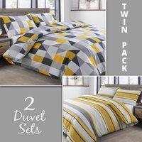 Velosso Jazz Two Pack Duvet Cover & Pillowcase Set Twin Pack in Yellow | Size: King