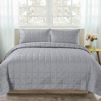 Velosso Nolan Plain Quilted Bedspread Set in Grey | Size: Double