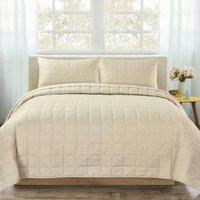 Velosso Nolan Plain Quilted Bedspread Set in Cream | Size: Double