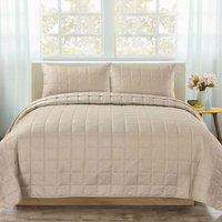 Velosso Nolan Plain Quilted Bedspread Set in Beige | Size: King
