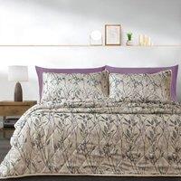 Velosso Wilder Jacquard Leaves Trail Quilted Bedspread Set in Lilac | Size: Super King
