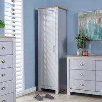Home Source Wardrobe 1 Door Bedroom Clothing Storage Oak Top Wooden Unit in Grey