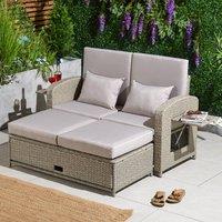 VonHaus Alba Rattan Effect Reclining Garden Sofa Set in Beige | Size: 1 Pack