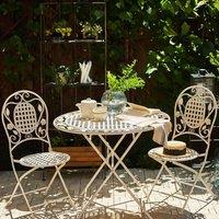 Wyld and Coco Provencal Co Garden Chair Set 2 Distressed Off-White Foldable Iron in White