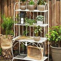 Wyld and Coco Retro 4-Shelf Iron Plant Stand Beige - Indoor Outdoor
