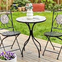 Wyld and Coco Gardenia Mosaic 2 Seat Bistro Set Black Metal Table and Folding
