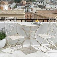 Wyld and Coco Vintage Bistro Set Beige Iron Table and 2 Folding Chairs E Coated