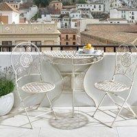 Wyld and Coco Vintage Floral Iron Bistro Set - Light Beige 2-Seater
