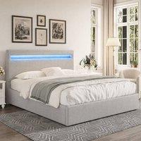 Comfy Living Ltd Fabric Modern Gas Lift Ottoman Bed Frame With LED in Light Grey | Size: King