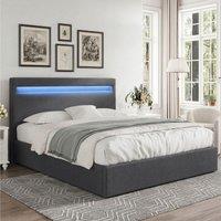 Comfy Living Ltd Fabric Modern Gas Lift Ottoman Bed Frame With LED in Dark Grey | Size: King