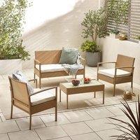 FurnitureboxUK Porto Grey PE Rattan Outdoor Garden 4 Seat Coffee Table & Chairs Set, 2 Chairs 2 Seater Garden Bench in Beige
