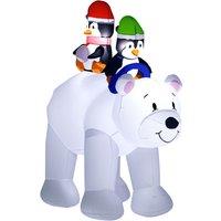 OUTSUNNY 6.4FT Christmas Inflatable Two Penguins Riding on Polar Bear in White