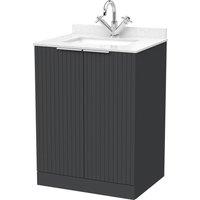 Balterley Callingwood 2 Door Vanity Unit & Marble Top & Basin, Dark Grey - 600mm