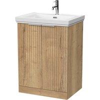 Balterley Callingwood 2 Door Vanity & 1TH Fireclay Basin, Autumn Oak - 600mm in Brown