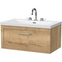 Balterley Stonnall 1 Drawer Vanity Unit & 3TH Fireclay Basin, Autumn Oak - 800mm in Brown
