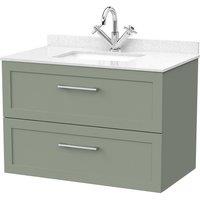 Balterley Stonnall 2 Drawer Vanity Unit & Marble Top & Basin, Reed Green - 800mm