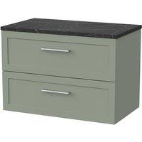 Balterley Stonnall 2 Drawer Vanity & Black Pietra Top, Reed Green - 800mm