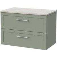 Balterley Stonnall 2 Drawer Vanity & White Sparkle Top, Reed Green - 800mm