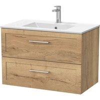 Balterley Stonnall 2 Drawer Vanity & Ceramic Basin, Autumn Oak - 800mm in Brown