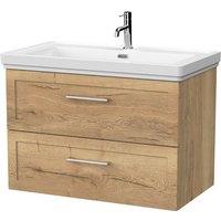 Balterley Stonnall 2 Drawer Vanity Unit & 1TH Fireclay Basin, Autumn Oak - 800mm in Brown