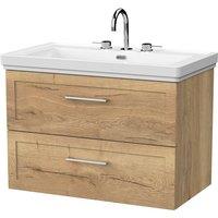 Balterley Stonnall 2 Drawer Vanity Unit & 3TH Fireclay Basin, Autumn Oak - 800mm in Brown