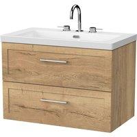 Balterley Stonnall 2 Drawer Vanity Unit & 3TH Fireclay Basin, Autumn Oak - 800mm in Brown
