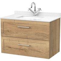 Balterley Stonnall 2 Drawer Vanity Unit & Marble Top & Basin, Autumn Oak - 800mm in Brown
