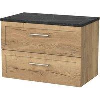 Balterley Stonnall 2 Drawer Vanity & Black Pietra Top, Autumn Oak - 800mm in Brown