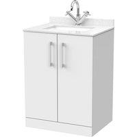 Balterley Pershall 2 Door Vanity Unit & Marble Top & Basin, Matt White - 600mm