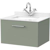 Balterley Pershall 1 Drawer Vanity Unit & Marble Top & Basin, Reed Green - 600mm