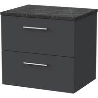 Balterley Pershall 2 Drawer Vanity & Black Pietra Top, Dark Grey - 600mm