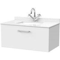 Balterley Pershall 1 Drawer Vanity Unit & Marble Top & Basin, Matt White - 800mm