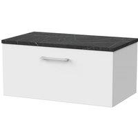 Balterley Pershall 1 Drawer Vanity & Black Pietra Top, Matt White - 800mm