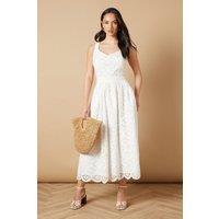 Oasis Women's Embroidered Broderie Midi Dress in White | Size: 16