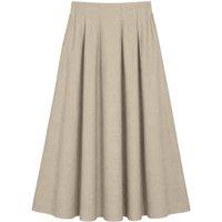 MixRay Women's High Waist A-Line Midi Skirt in Beige | Size: Small