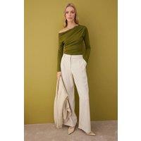 WOVCOR Women's Asymmetrical Drape Detail Knit Top With One-Shoulder Colla in Green | Size: Medium