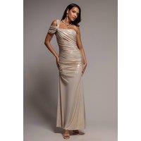 Goddiva Women's One Shoulder Asymmetric Twist Foil Maxi Dress in Gold | Size: 8