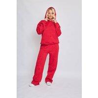 STYLEWISE Women's Oversized Crucifix Embroidered Hooded Fleece Co-ord in Red | Size: Small