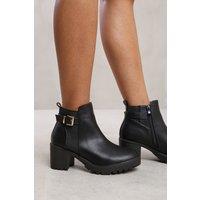 Where's That From Women's 'Maylah' Mid Block Heel With Buckle Detail Stretch Ankle Boots in Black | Size: 6