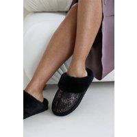 Where's That From Women's 'Cassia' Snake Print Mule Slippers with Faux Fur Trim in Black | Size: 4