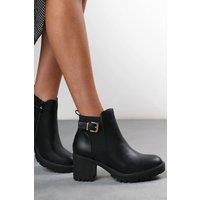 Where's That From Women's 'Katie' Faux Leather Chunky Heel Ankle Boots with Buckle in Black | Size: 5