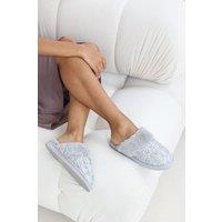 Where's That From Women's 'Celeste' Sequin Tweed Mule Slippers With Faux Fur Trim in Grey | Size: 3