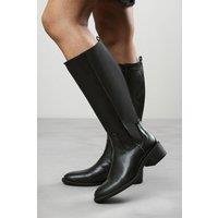 Where's That From Women's Evara Low Block Heel Elastic Stretch Knee High Riding Boot in Black | Size: 7