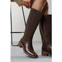 Where's That From Women's Evara Low Block Heel Elastic Stretch Knee High Riding Boot in Dark Brown | Size: 6