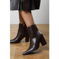 Where's That From Women's Ebrina Pointed Toe Block Heeled Ankle Boot in Dark Brown | Size: 5