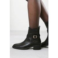 Where's That From Women's Elvara Low Block Heel Ankle Boot With Strap Detail in Black | Size: 7