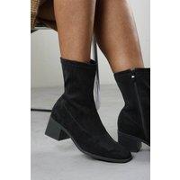 Where's That From Women's Fioren Square Low Block Heel Stretch Ankle Sock Boot in Black | Size: 5